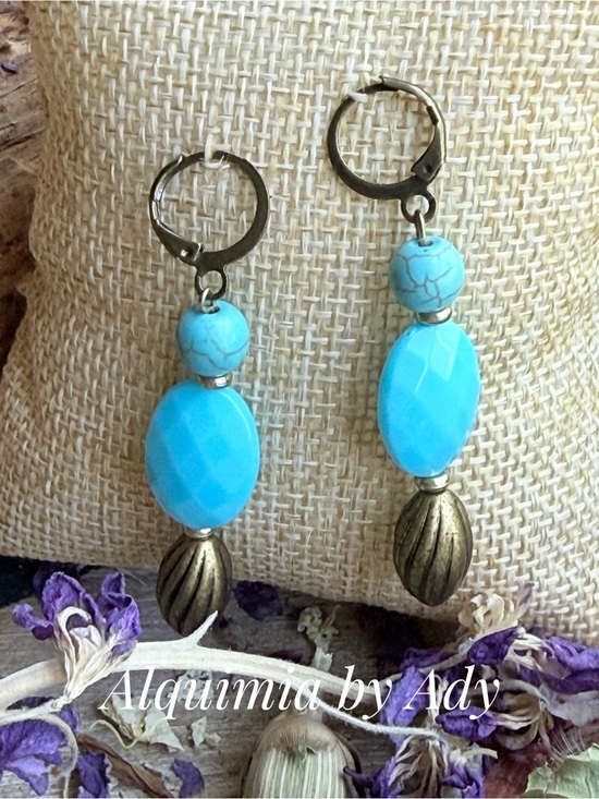 Alquimia Jewelry - FALL +Bright Turquoise and Antique Gold Drop Earrings